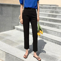 Black small straight pants womens high waist nine-point pants spring and summer 2021 new thin small thin eight-point jeans