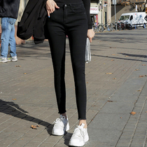 Black jeans womens high waist nine-point pants summer 2021 new thin skinny small feet thin burr long pants