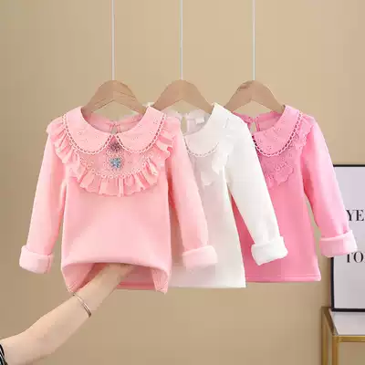 Autumn and Winter lace girl base shirt long sleeve T-shirt medium big children's clothing little girl winter warm coat plus velvet thick