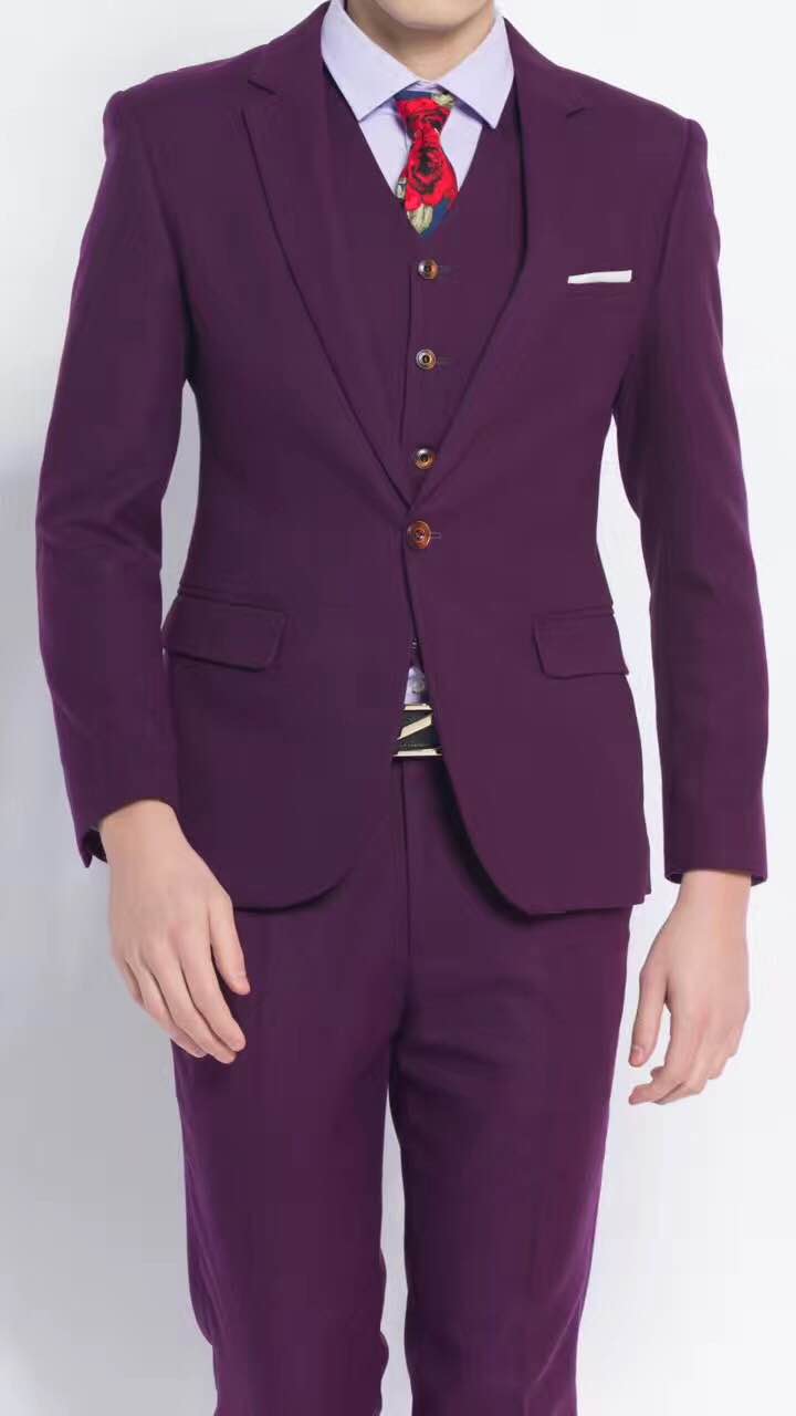出租新郎结婚西服套装紫色韩式经典纯色中厚毛呢料修身_7折现价299元