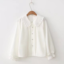 Girl shirt 2021 New Spring and Autumn white long sleeve doll collar foreign atmosphere campus chiffon shirt Korean fashion