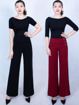 Womens hanging high waist wide leg pants casual trousers dance pants Latin dance national standard dance ballroom dance pants dance pocket pants