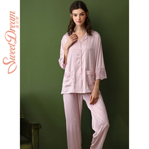Dream ice silk pajamas female eight-point sleeve cardigan two-piece set spring summer loose can go out mothers home clothes