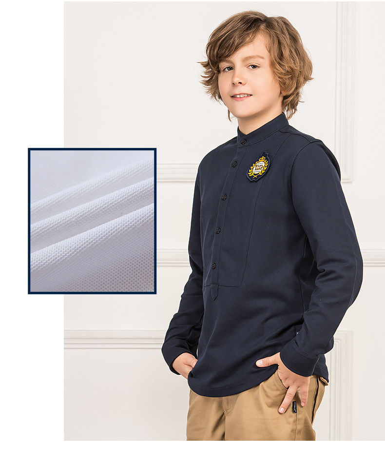 伊顿纪德童装 2017秋季新款 立领门襟轻中式 男童长袖t恤16t156