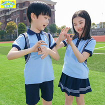 Kindergarten Garden Suit Summer Clothing Blue Short Sleeve Suit College Wind Children School Uniforms Graduation Photos Elementary School Students Class summer