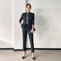 High-end professional suit suit female interview business fashion temperament short small navy blue professional dress spring and autumn