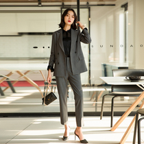 Suit suit women's autumn and winter professional fashion temperament double-breasted formal gray advanced commuting 2021 suit