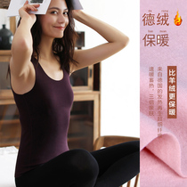 Unmarking velvet moisture-absorbing heat warm vest womens underwear round neck wear plus velvet slim base shirt single top