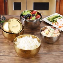 Stainless steel 304 double-layer bowl household canteen tableware anti-scalding and anti-falling childrens edge protection steamed egg soup bowl Large salad bowl