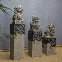 Lion Kirin new Chinese courtyard landscaping imitation stone pillar door Pier tethered horse pile small yard Door God Beast ornaments