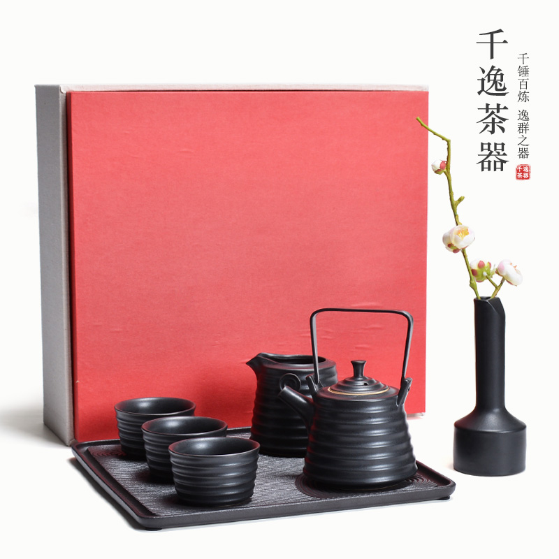 Japanese black pottery pot 2 cups of tea tea set suit household small sets of the teapot teacup whole contracted kung fu tea set