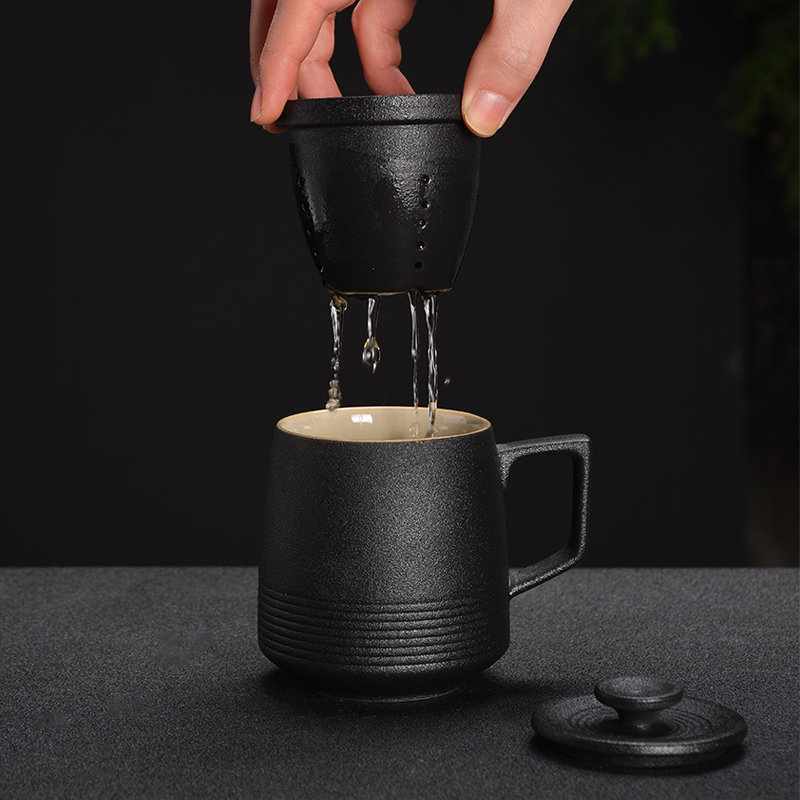 Office a cup of water glass ceramic cups with cover individual household filter creative mark cup tea cup custom logo