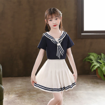 Girls suit skirt summer 2021 new fashion suit thin Western style two-piece set college style short-sleeved net red summer dress