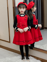 Girls 2021 new Korean fan childrens clothing autumn and winter girls childrens winter clothing winter net red red skirt suit foreign style