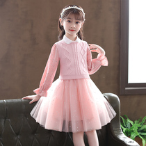 Girls foreign style dress Spring and autumn childrens Korean version of the spring net red burst floral skirt Girls spring princess dress