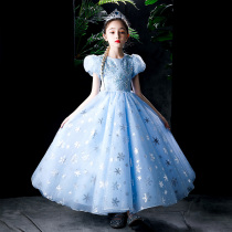 Girls dresses 2021 new foreign style flower girl wedding dress childrens puffy yarn dress girls catwalk piano performance suit
