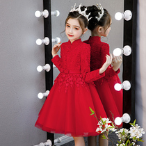 Children Spring and Autumn Chinese dance red dress White princess dress Girls festive dance dress Chorus performance dress costume
