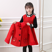 Girls early spring 2021 new coat suit autumn and winter Western style childrens clothing childrens skirt red dress princess dress
