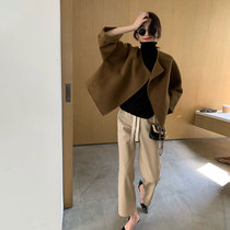 LICKYSENIOR imported back-to-scene fabric small straight leather PANTS women loose autumn AND winter new rest nine-point pants