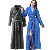 Autumn and winter padded long robe female winter flannel couple bathrobe men coral velvet pajamas plus size home wear