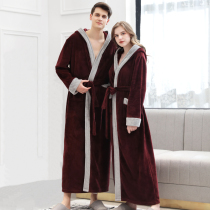 Winter thick extended flannel robes female hooded couple pajamas plus size mens home clothing coral velvet bathrobe