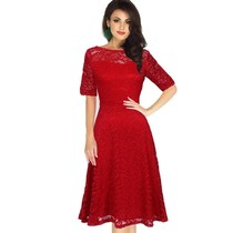 Fashion y lace dress off-the-shoulder solid color dress 裙 裙