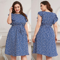 Plus size women summer casual chiffon print party prom dress