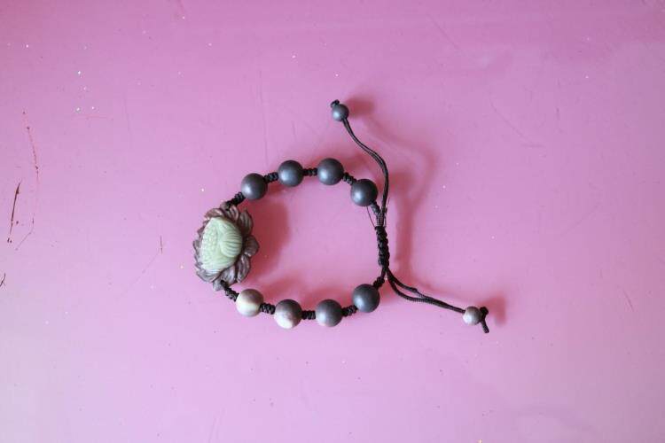 贺兰石手链手串女式男式手连饰品 时尚复古手链 玫瑰花牡丹花