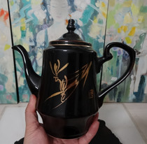 Old teapot Tea set Cultural Revolution Jinzhou hand-painted gold old teapot Black gold glaze Orchid large teapot holding pot Full product physical photo