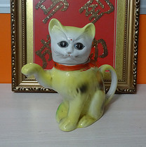 Old cat pot jug old teapot vinegar pot hand-painted lucky cat pot folk nostalgia real photo complete product