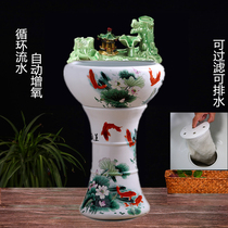 Ceramic floor-standing column-type fish tank Water fountain Water lily basin Large fish basin Turtle tank household landscaping ornaments