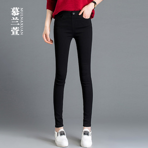 外穿打底裤女秋2018弹力高腰显瘦小脚裤黑色百搭九分裤紧身铅笔裤