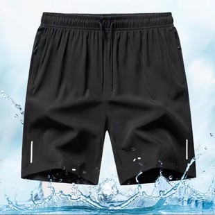 夏季大码运动短裤男士宽松冰丝裤子休闲跑步纯色三分裤健身大裤衩
