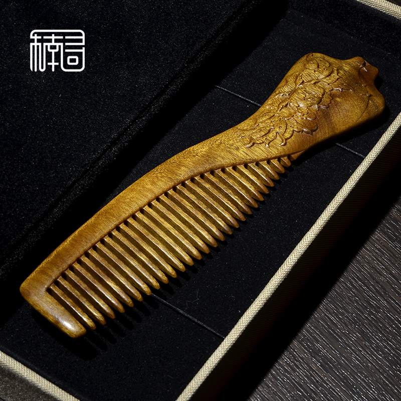 nanxun gold silk nanmu ebony cheongsam comb hand carved wedding gift girl home anti-static natural wood comb