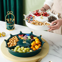 Light luxury high value fruit plate creative modern living room household ceramic candy snacks melon seeds snack plate with lid