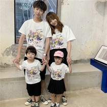 Parent-child clothing Korean graffiti pure cotton short-sleeved 2021 summer a family of three Western style loose T-shirt Family T-shirt