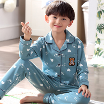 Childrens pajamas male Spring and Autumn long sleeve cotton boys autumn boys 12-15 years old home clothing set