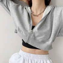 Spring and summer loose Even cap Long sleeves Acculade woman Han version Short pocket jacket 100 lap high waist zipped blouses with high tide