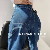 European and American High Street Boomers Washed High Waisted Jeans Women 100 Loose Straight Barrel Long Pants Broadlegged Pants Tide