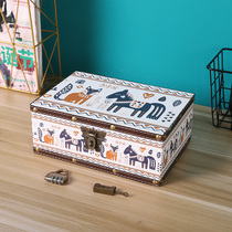 Student ins retro small wooden box desktop makeup jewelry storage mobile phone with lock storage box password box wooden box