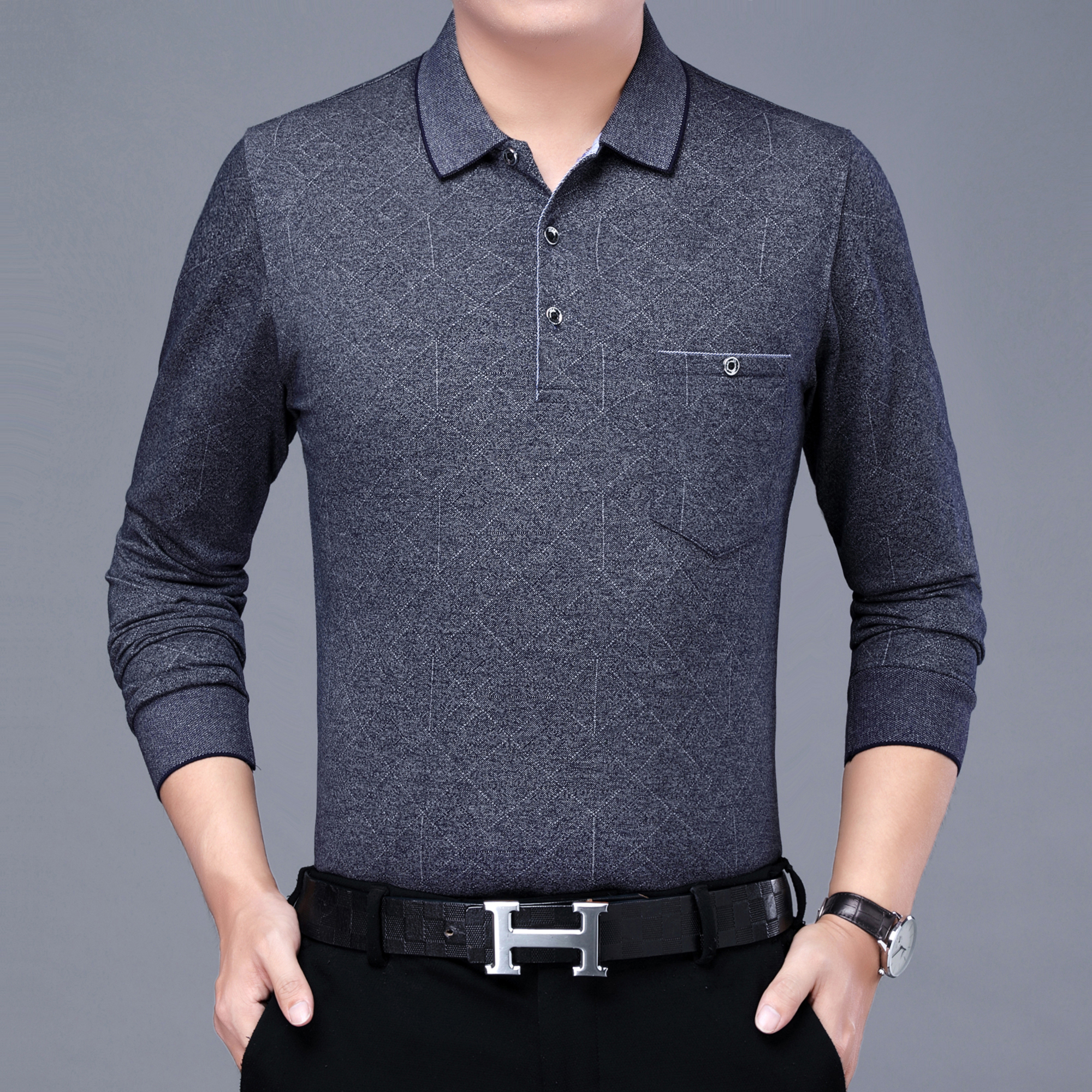 中老年长袖中年男士长袖t恤polo衫