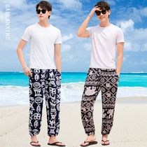 Thin summer beach bloomers men mens young and middle-aged sweatpants cotton silk trousers