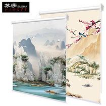 Roller blinds Curtain shading free hole installation louvers Kitchen bathroom Bathroom toilet lifting waterproof hand roll pull type