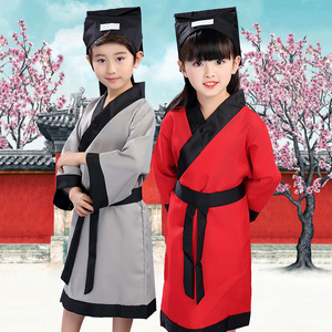 弟子规演出服儿童古装汉服男女童孔子国学服装开笔礼三字经表演服