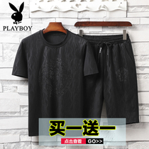 Suit Mens Casual Sports Ice Silk Summer Shorts Short Sleeves 2022 New Trends Slim big code Fat Two sets