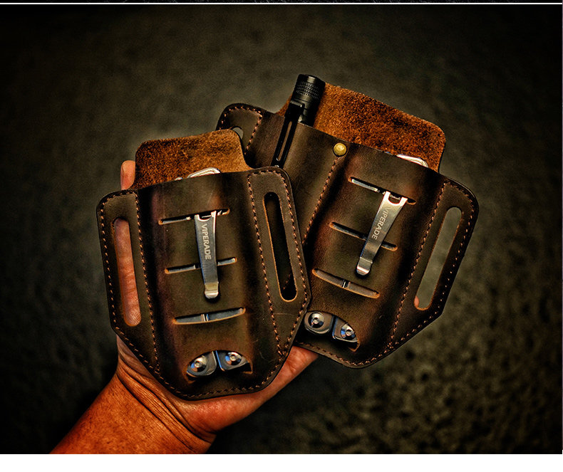 viperade蝰蛇 pj9疯马皮多用途工具套 手电战术笔包刀皮套腰带套