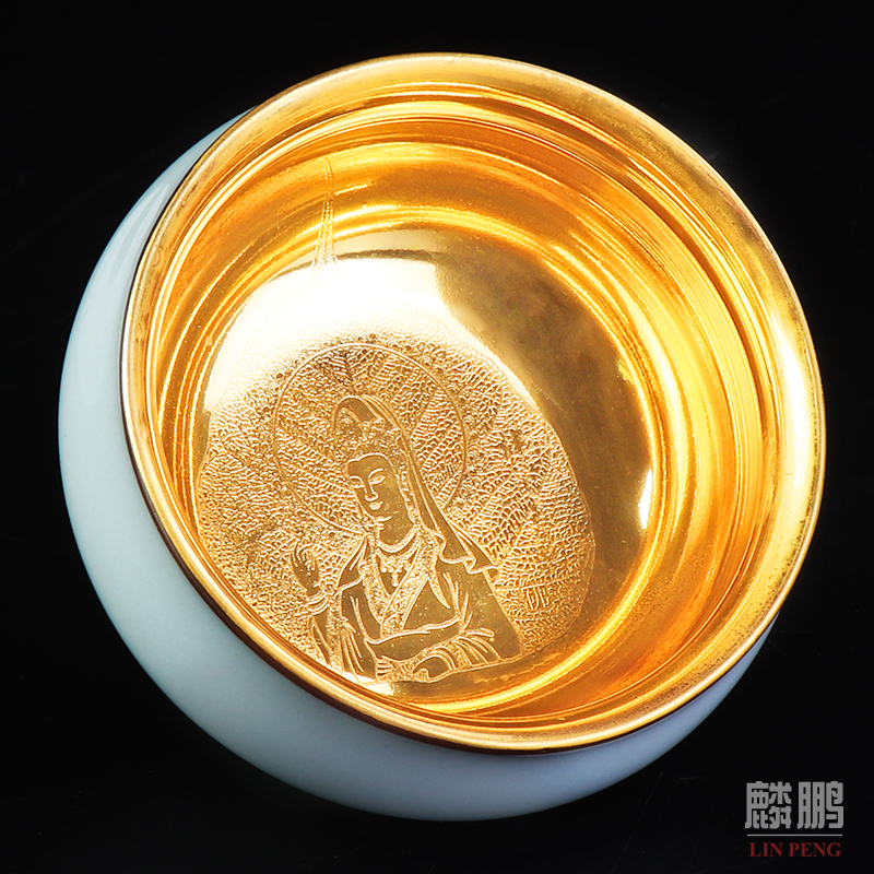 Pure gold 24 k Pure manual light yellow marigold high - end gifts kung fu tea tea set ceramic cups masters cup size