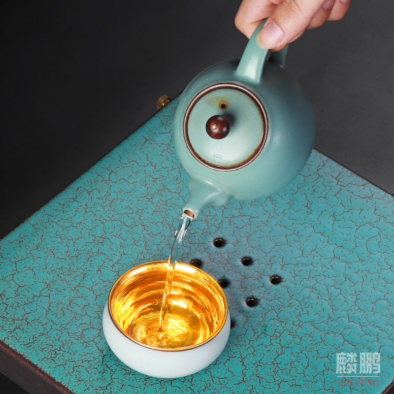 Pure gold 24 k Pure manual light yellow marigold high - end gifts kung fu tea tea set ceramic cups masters cup size