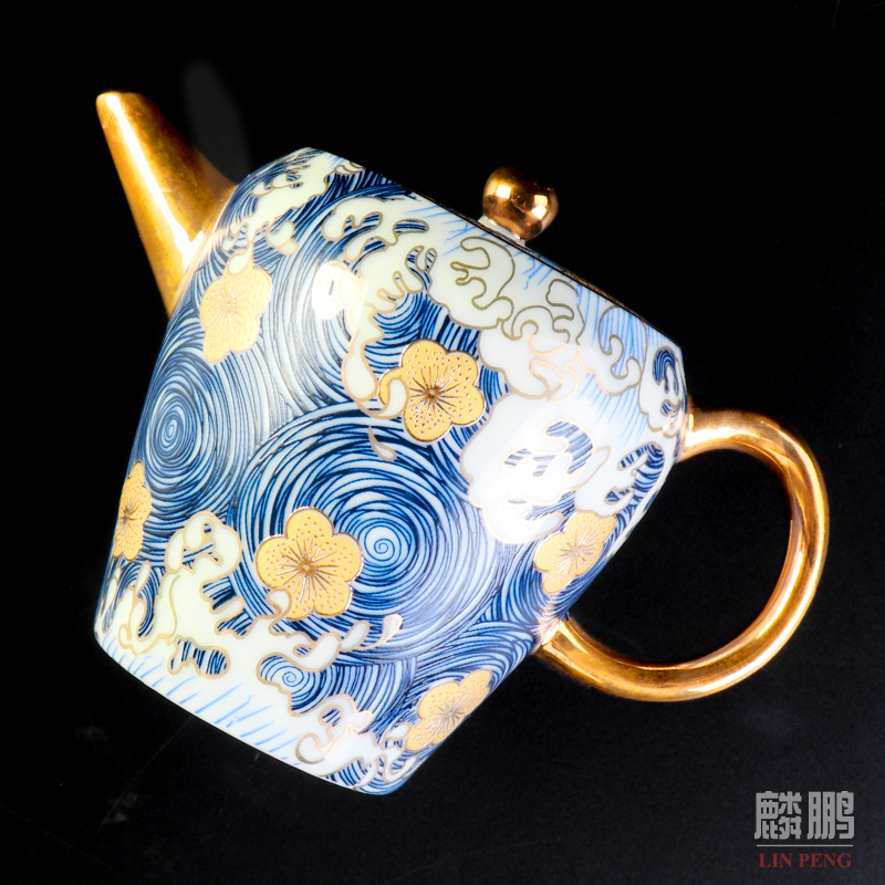 Tea set ceramic fine gold gold 24 k household glass 6 contracted and I kung fu Tea set a complete set of the teapot