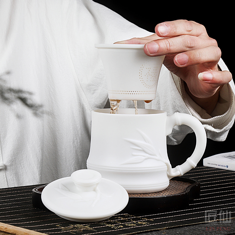 The Master artisan fairy Peng Guihui dehua white porcelain cup with cover ceramic separation home office cup tea tea cup